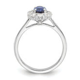10k White Gold 5/8 carat Lab Grown Diamond VS/SI+ G+ and Oval Lab Created Blue Sapphire Halo Fashion Ring